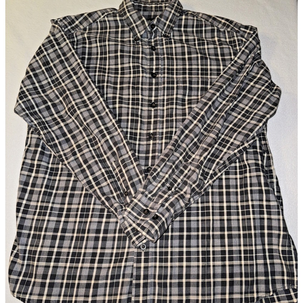 Eddie Bauer Long Sleeve Plaid Button Down Shirt Men's LT Black Button Cuff